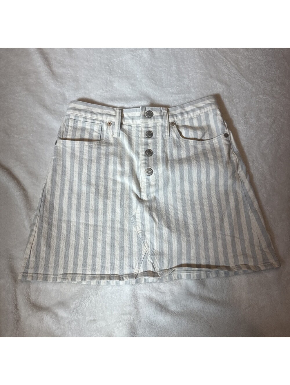 Madewell Striped Denim Mini Skirt Button Front Blue White Size 27